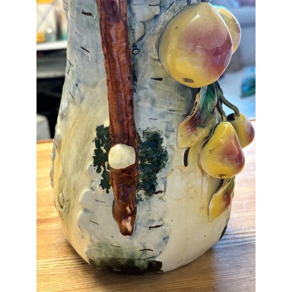 Antique Majolica Birch Tree Vase with applied Pears and Leaves 11 - Picture 11 of 16